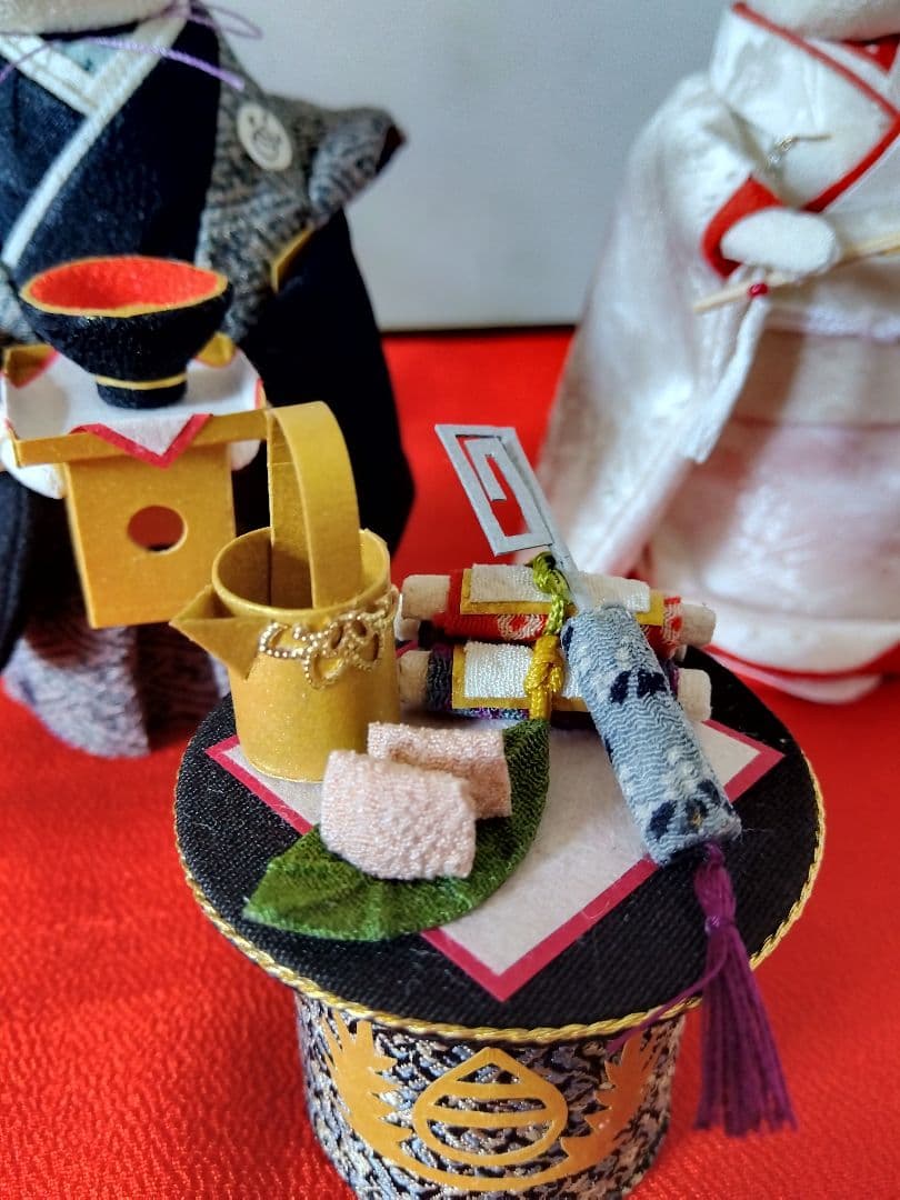 創作人形　きつねの夫婦セット　古布ちりめん細工　ウェルカムドール　雛人形
