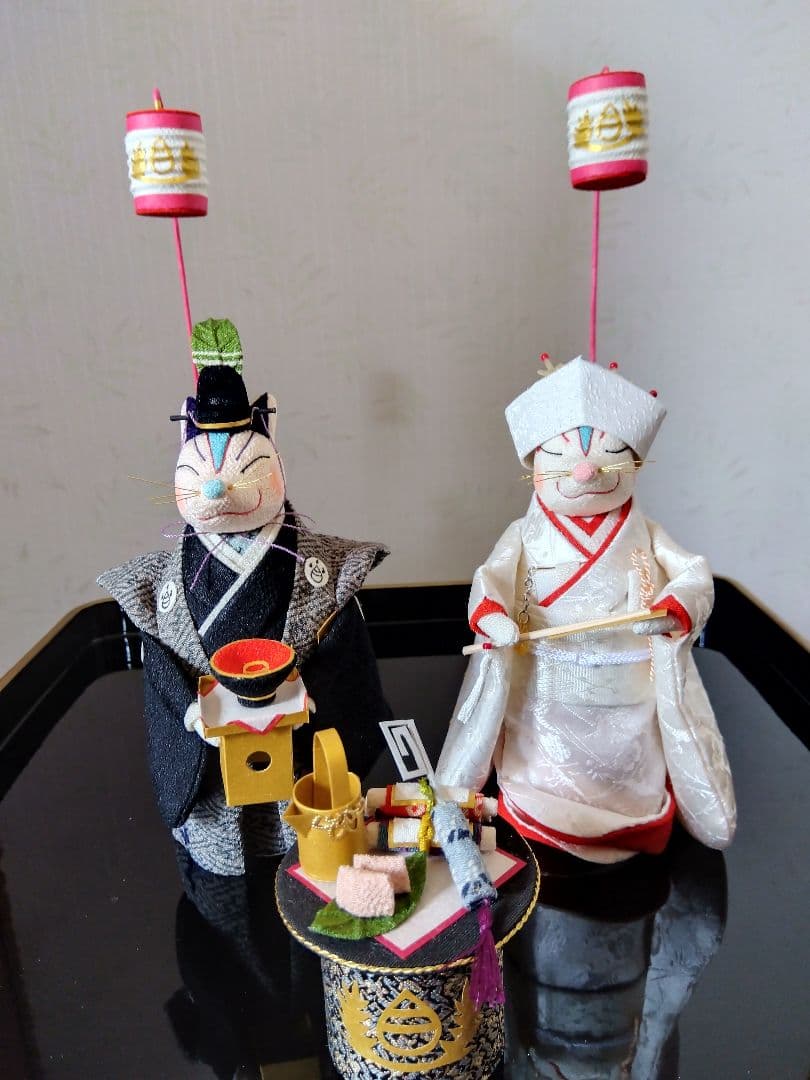 創作人形　きつねの夫婦セット　古布ちりめん細工　ウェルカムドール　雛人形