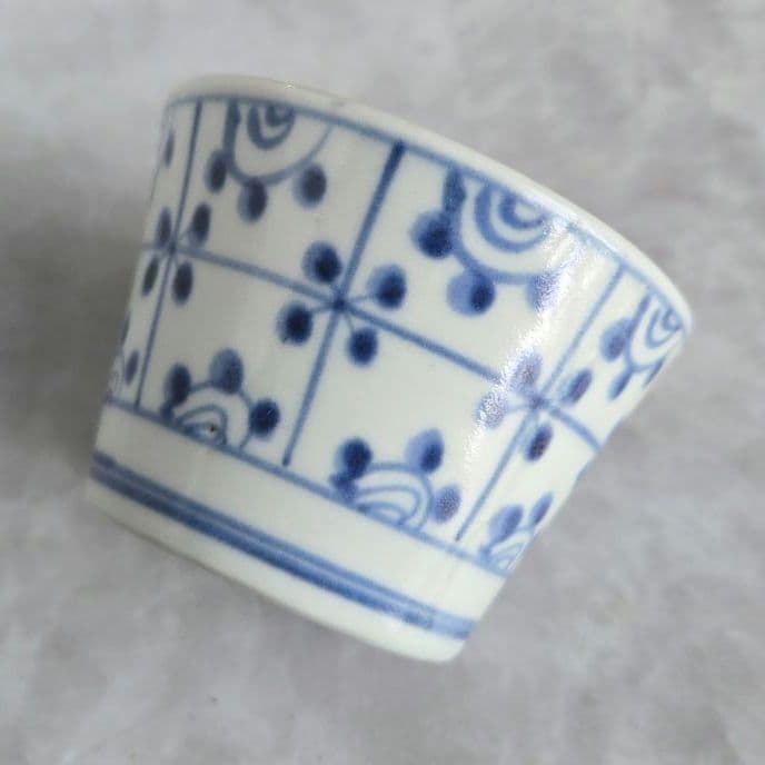 古伊万里　染付　そば猪口　蕎麦猪口　格子文　江戸　骨董品　アンティーク　金継ぎ