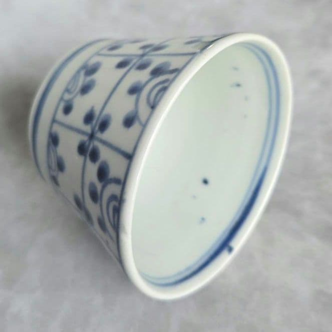 古伊万里　染付　そば猪口　蕎麦猪口　格子文　江戸　骨董品　アンティーク　金継ぎ