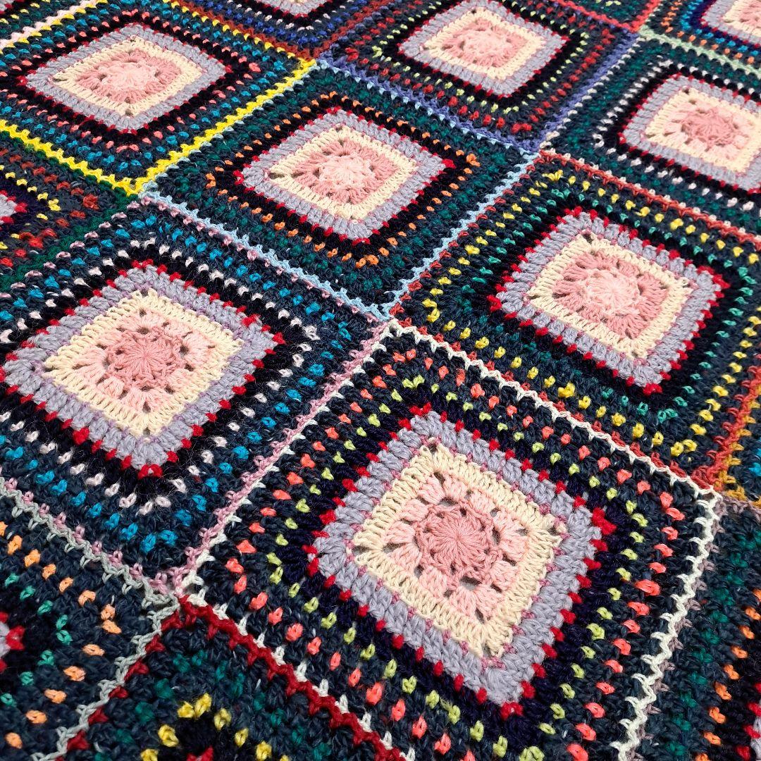 (132)グラニースクエア☆ブランケット☆紺系☆☆匿名発送