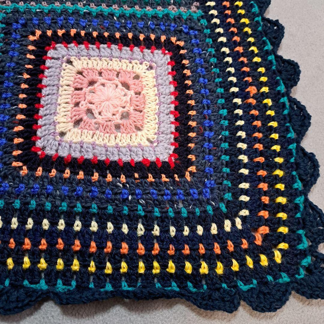 (132)グラニースクエア☆ブランケット☆紺系☆☆匿名発送