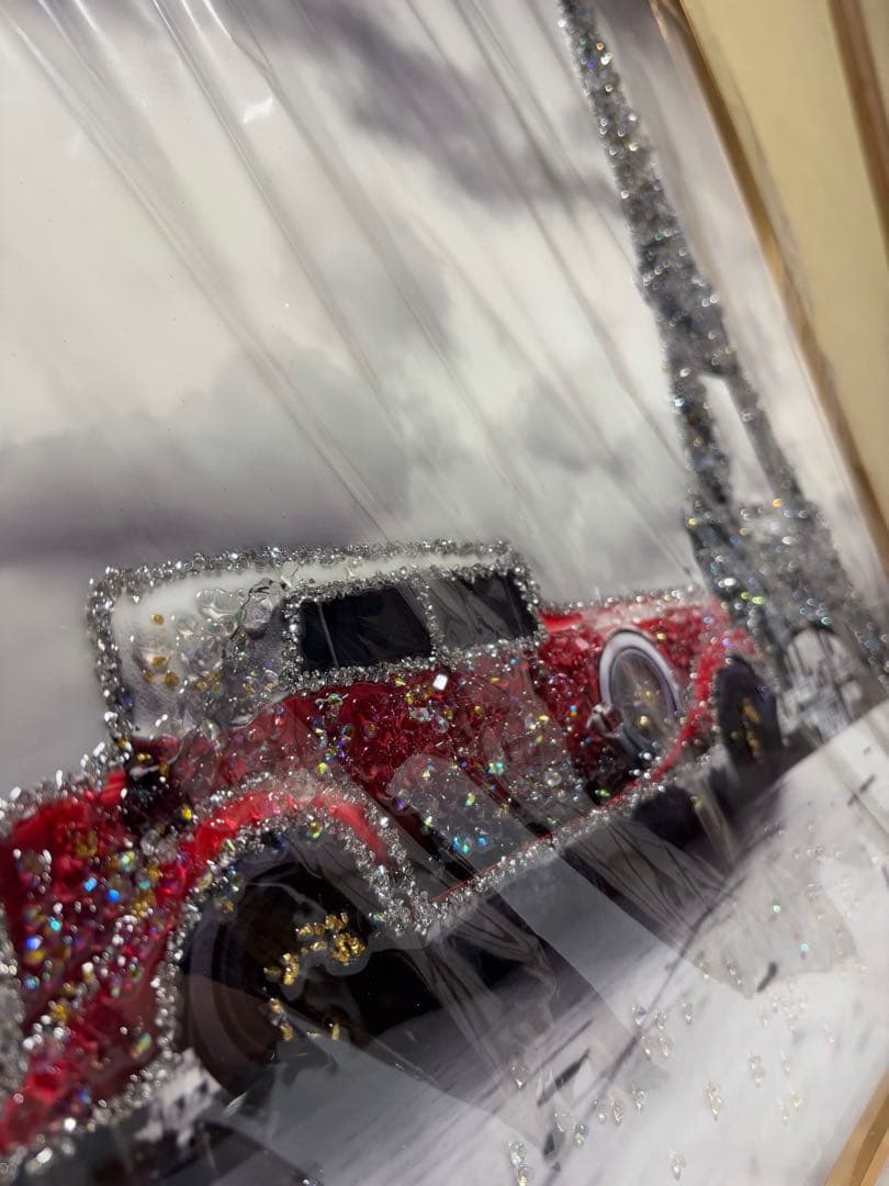 キラキラ✧*。アート 水晶絵 エッフェル塔と赤いクラシックカー【未開封品】