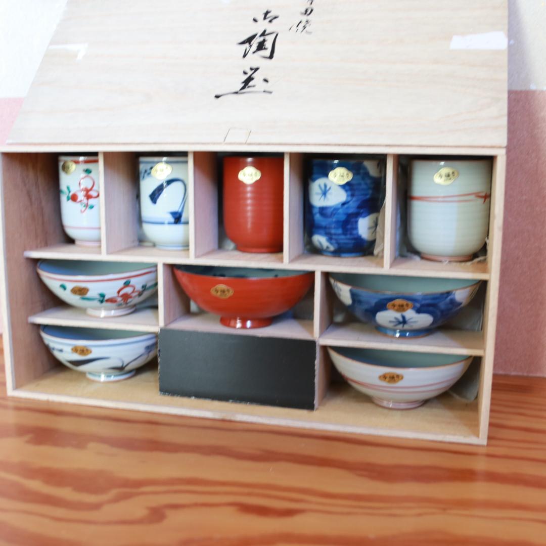 箱入り未使用伝統工芸高級有田焼お茶碗飯碗湯飲み5客セット有田焼古陶窯陶芸家和食器