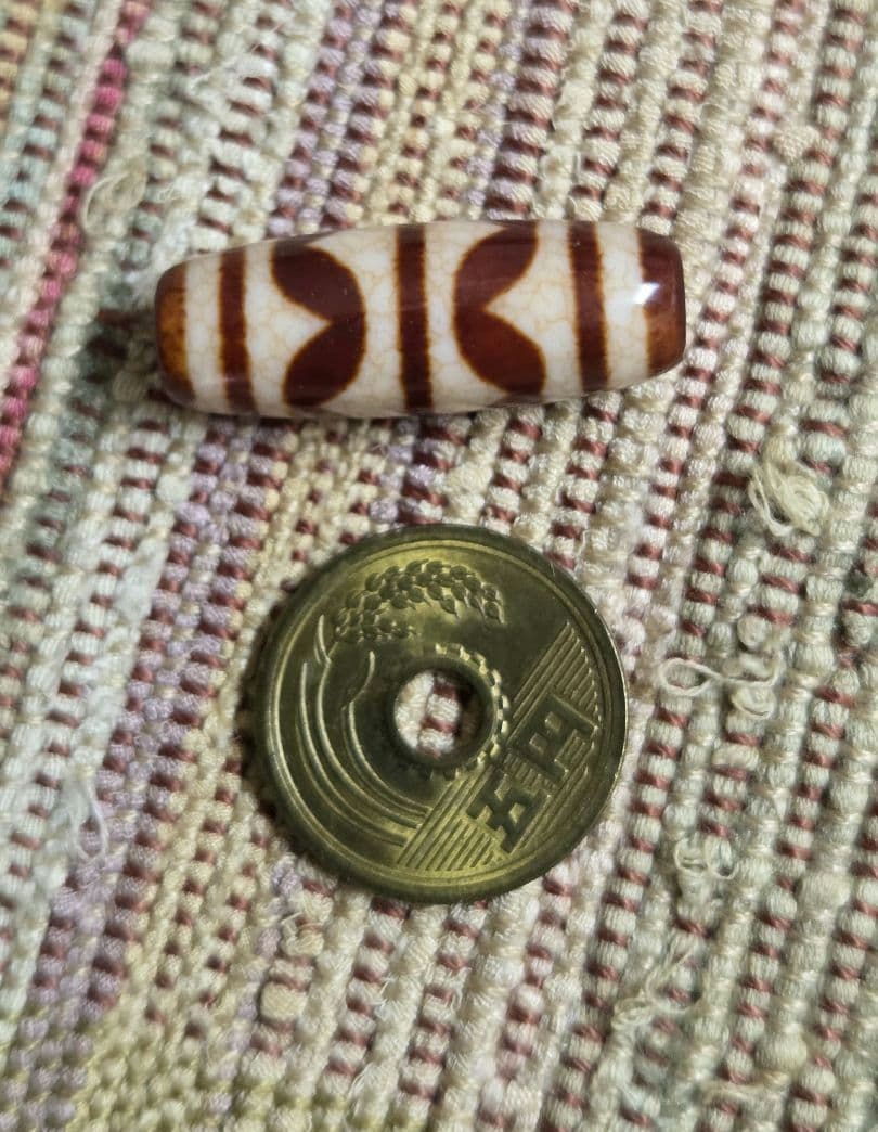 116　天珠　上肯　双虎牙天珠　龍紋　希少　dzibeads！