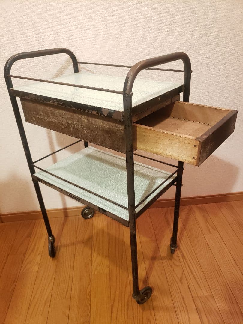 レトロ バーバー ワゴン 理容 美容 多機能 収納カート 古道具 キャスター