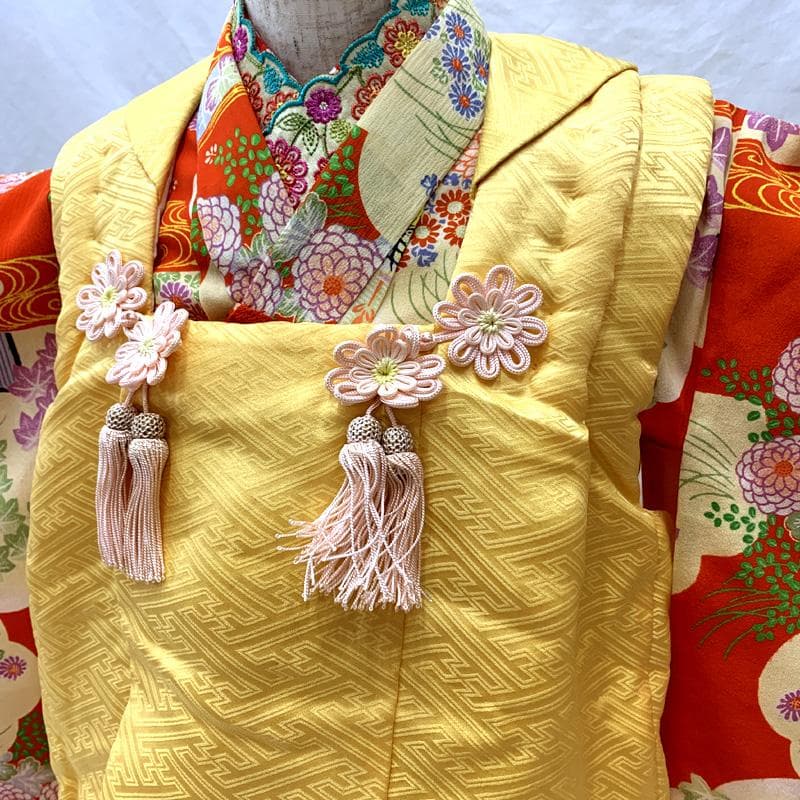 602ag52□七五三 三歳 セミアンティーク 女児 着物&被布 菊□状態良好