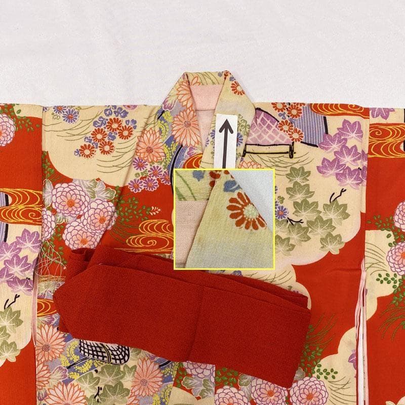 602ag52□七五三 三歳 セミアンティーク 女児 着物&被布 菊□状態良好