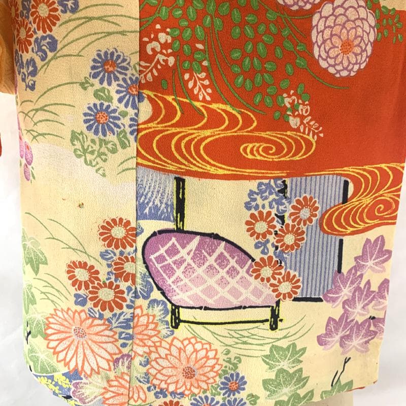 602ag52□七五三 三歳 セミアンティーク 女児 着物&被布 菊□状態良好