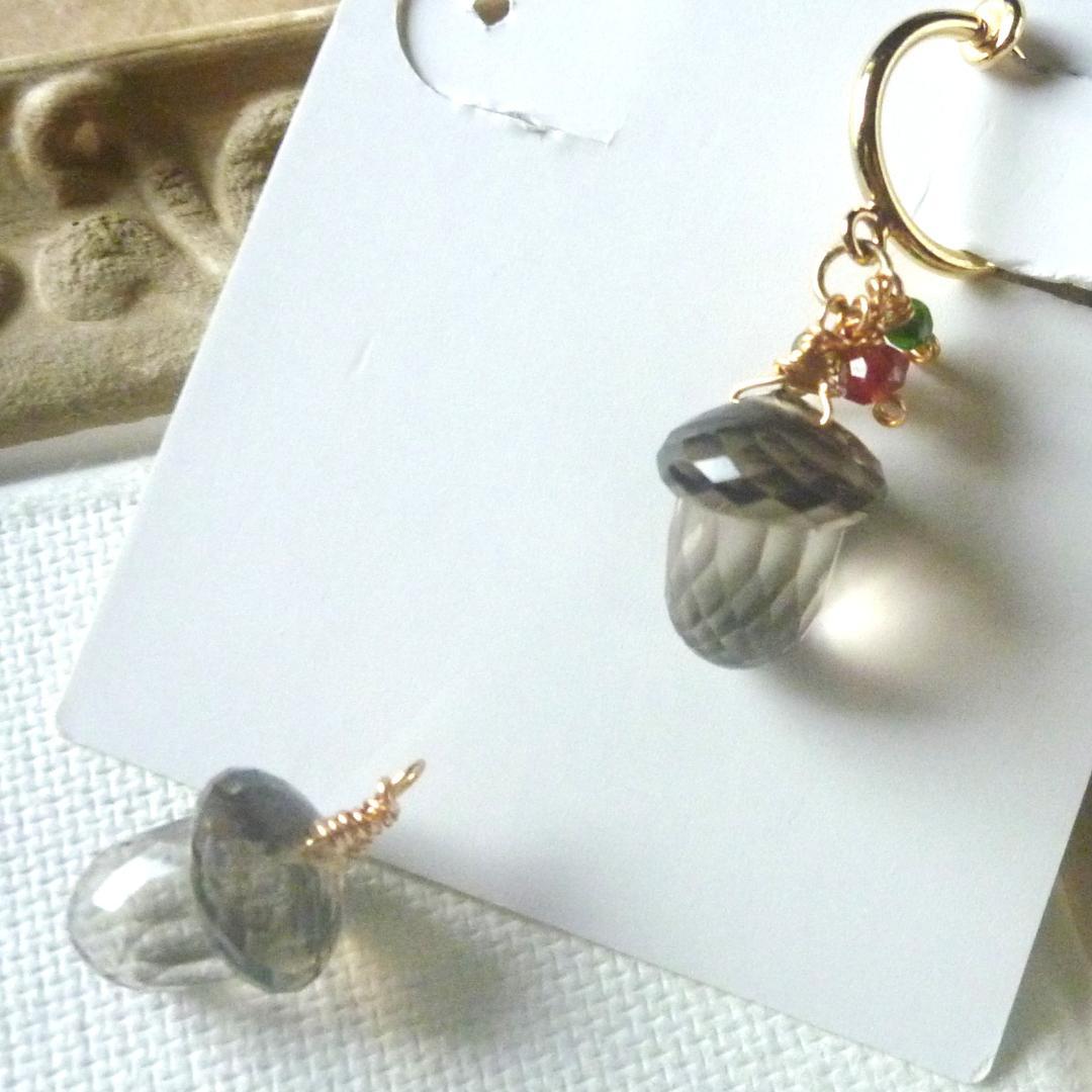 ポメころび様＊14kgf/天然石スモーキークォーツどんぐりのフープイヤリング