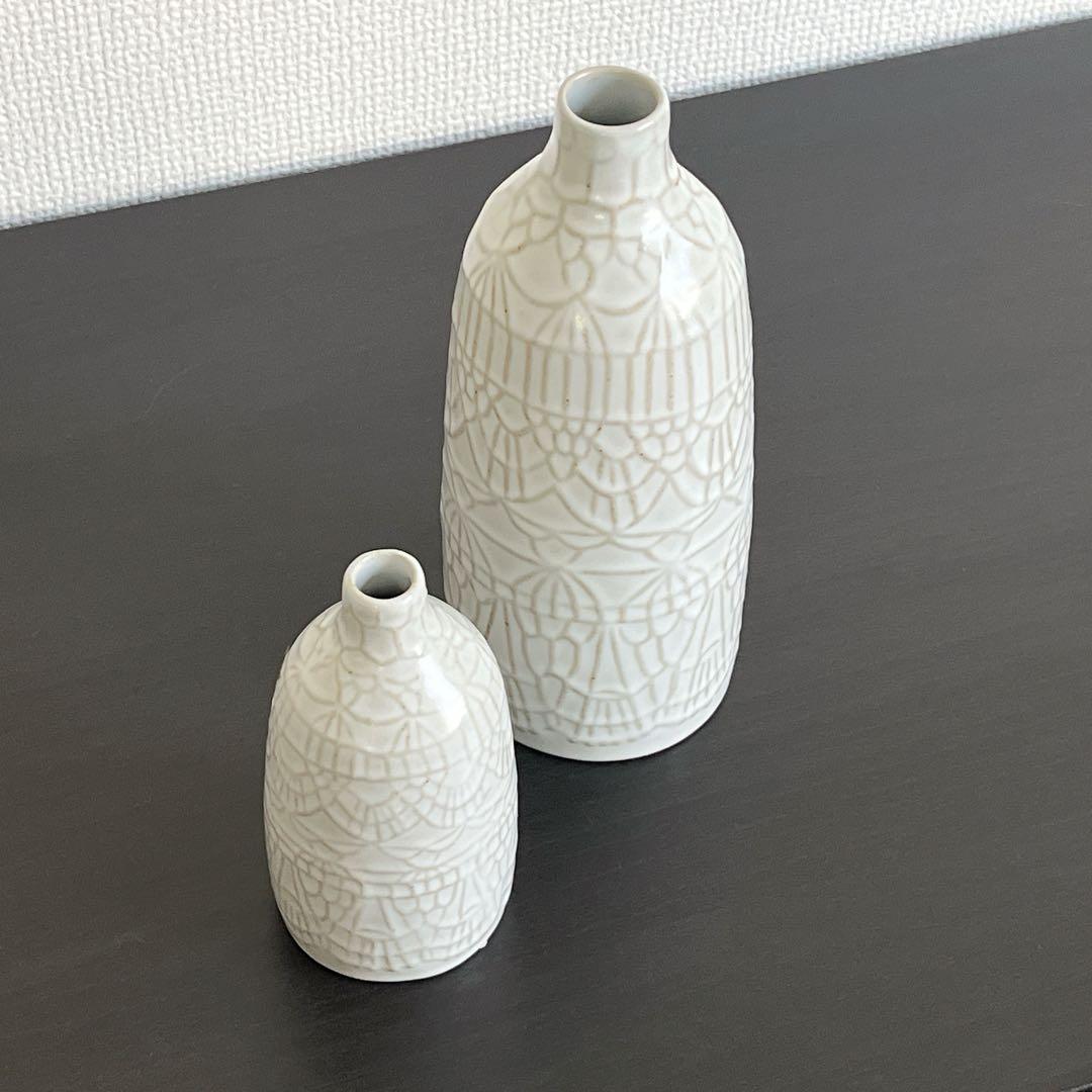 2サイズセット　波佐見焼 一輪挿し　Doily レース模様 フラワーベース