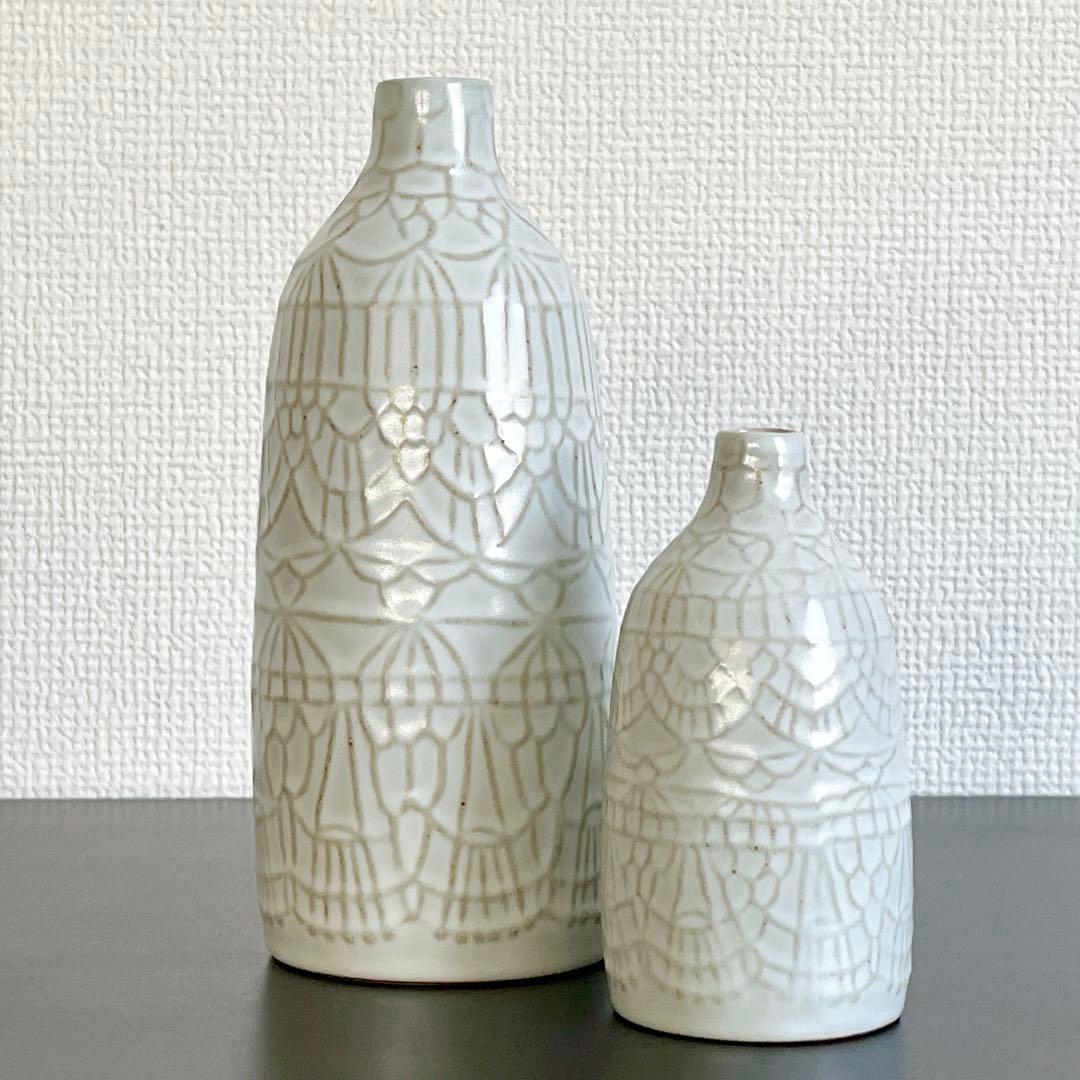 2サイズセット　波佐見焼 一輪挿し　Doily レース模様 フラワーベース