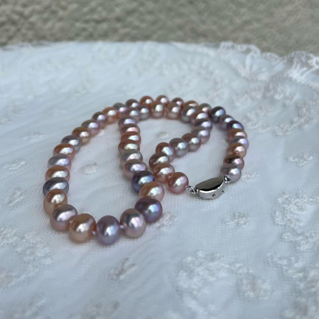 淡水パールネックレス　マルチカラーパール　メタリックカラー　ポテト無核淡水パール