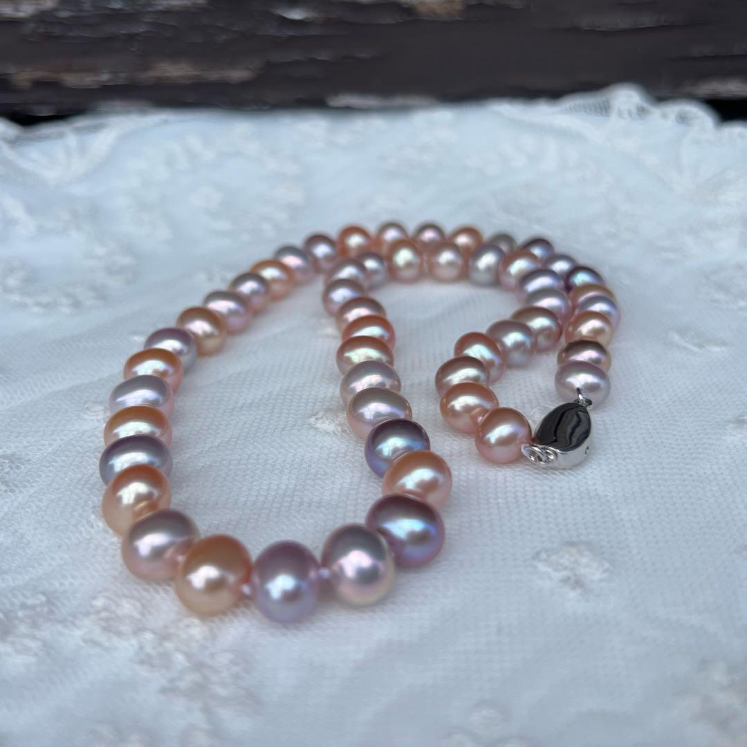 淡水パールネックレス　マルチカラーパール　メタリックカラー　ポテト無核淡水パール