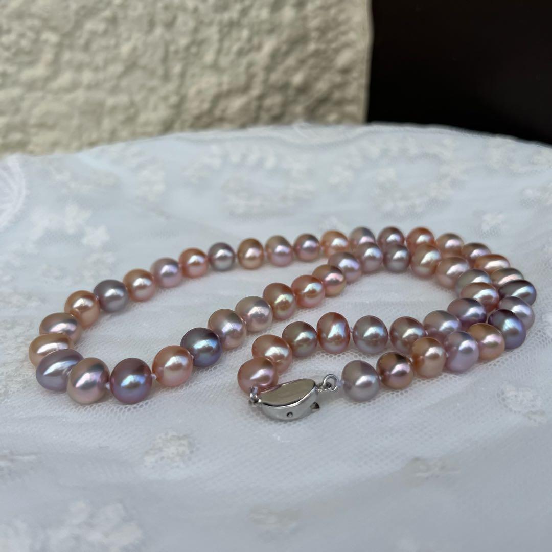 淡水パールネックレス　マルチカラーパール　メタリックカラー　ポテト無核淡水パール