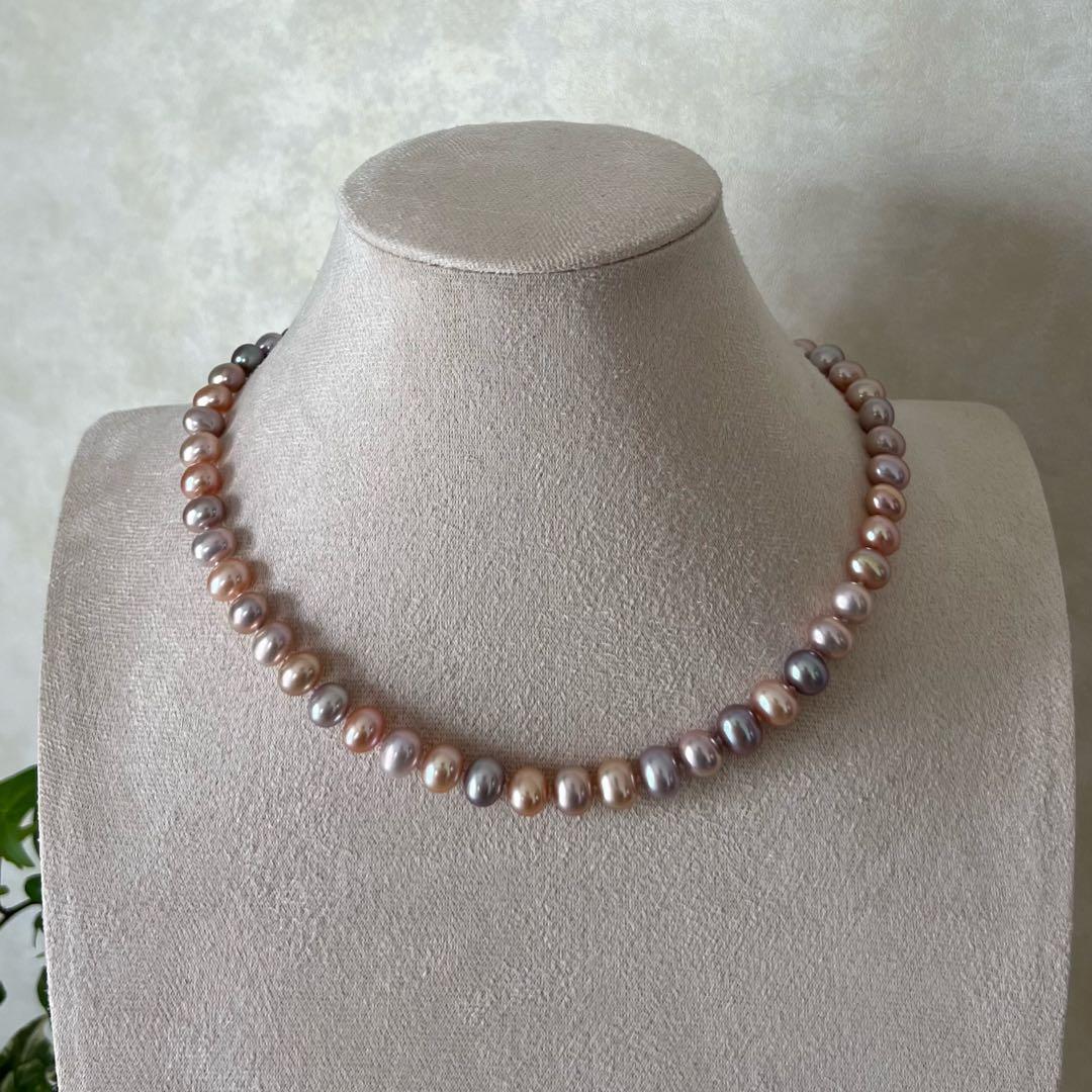 淡水パールネックレス　マルチカラーパール　メタリックカラー　ポテト無核淡水パール