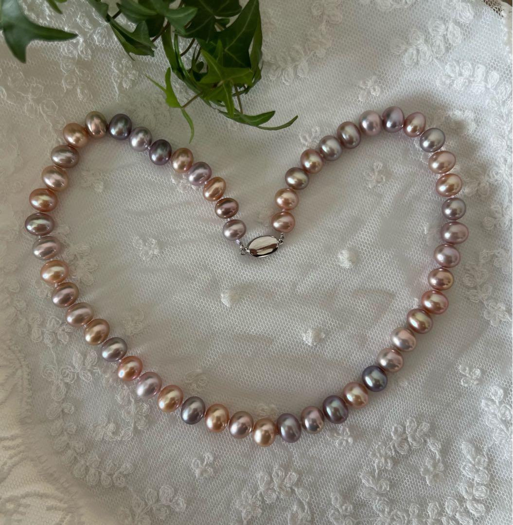 淡水パールネックレス　マルチカラーパール　メタリックカラー　ポテト無核淡水パール