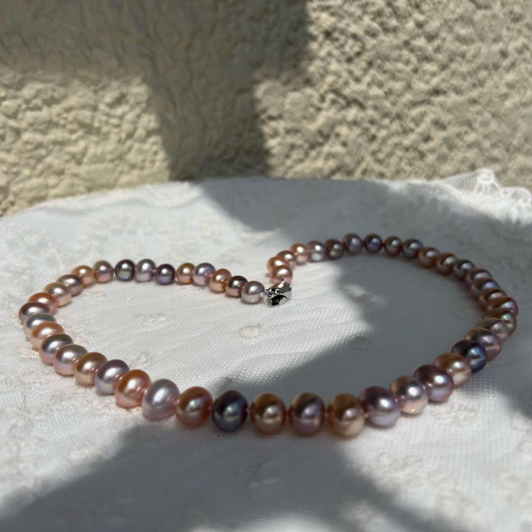 淡水パールネックレス　マルチカラーパール　メタリックカラー　ポテト無核淡水パール