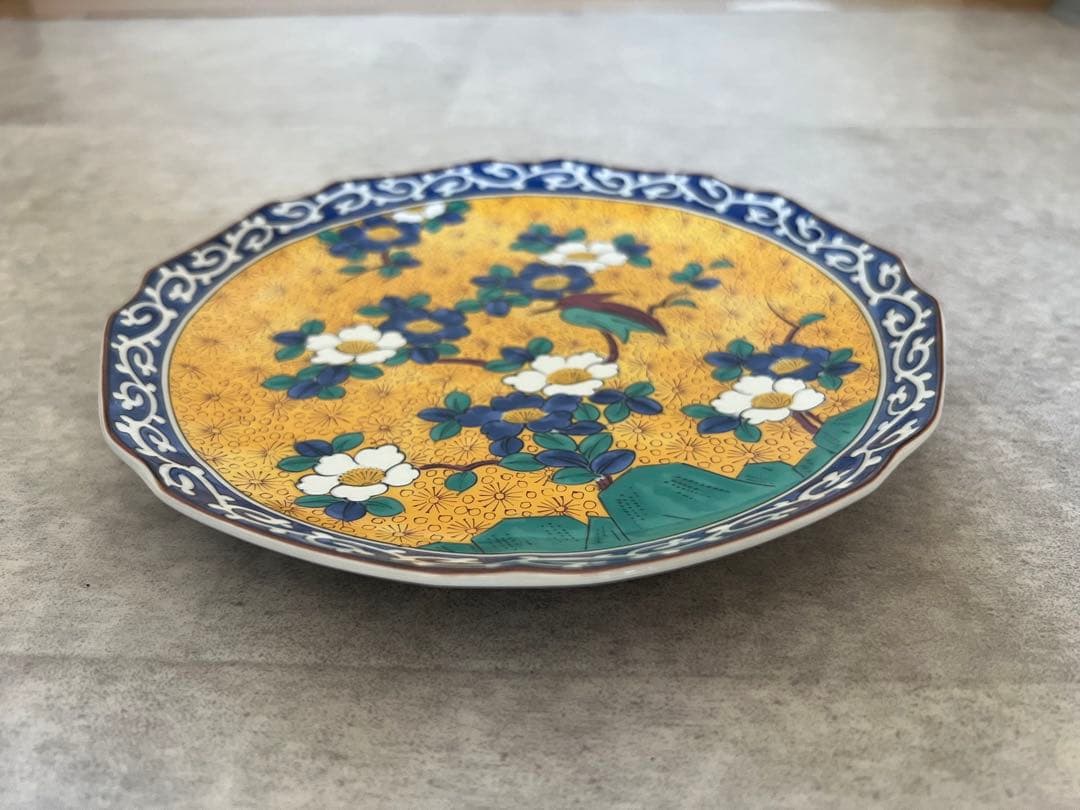 九谷焼第一陶器 黄地花鳥　中皿 黄色　唐草　色絵　和皿　和食器 5枚セット