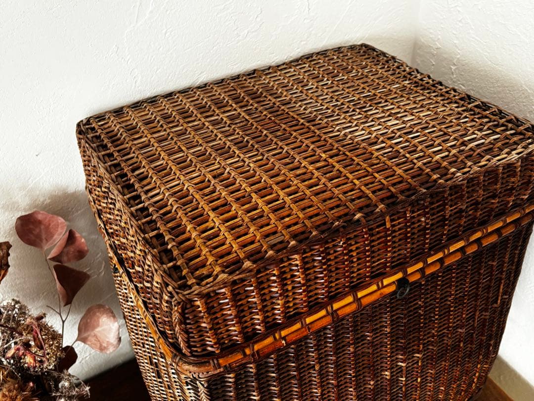 大正時代　特大かご　蓋付き　収納　アンティーク　骨董