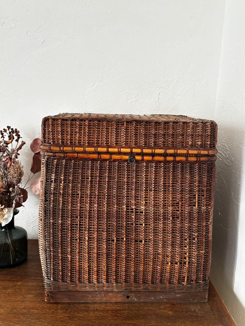 大正時代　特大かご　蓋付き　収納　アンティーク　骨董