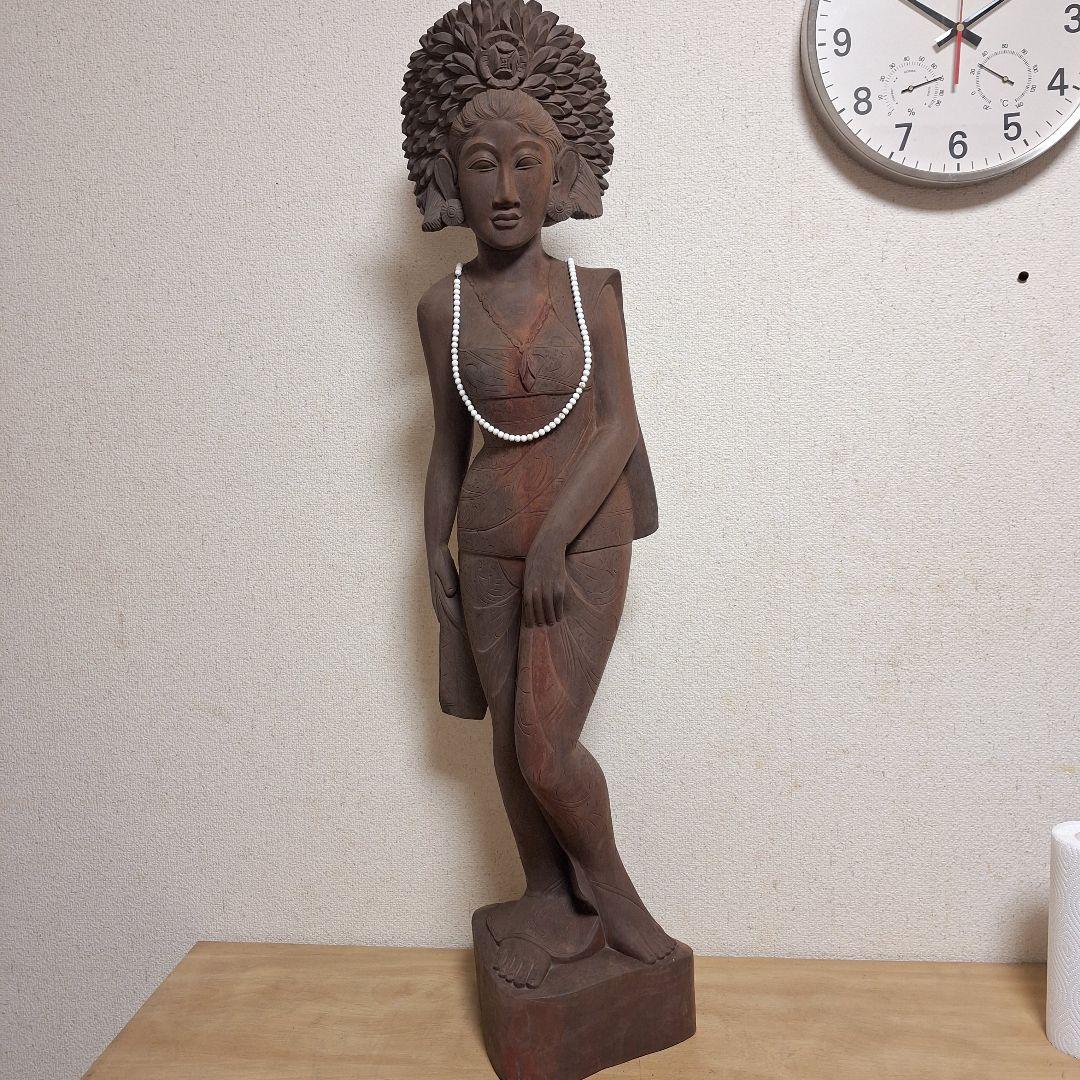 【極大100cm】バリ島 木彫り 女神像 彫刻 一点物 オリエンタル 民族芸術