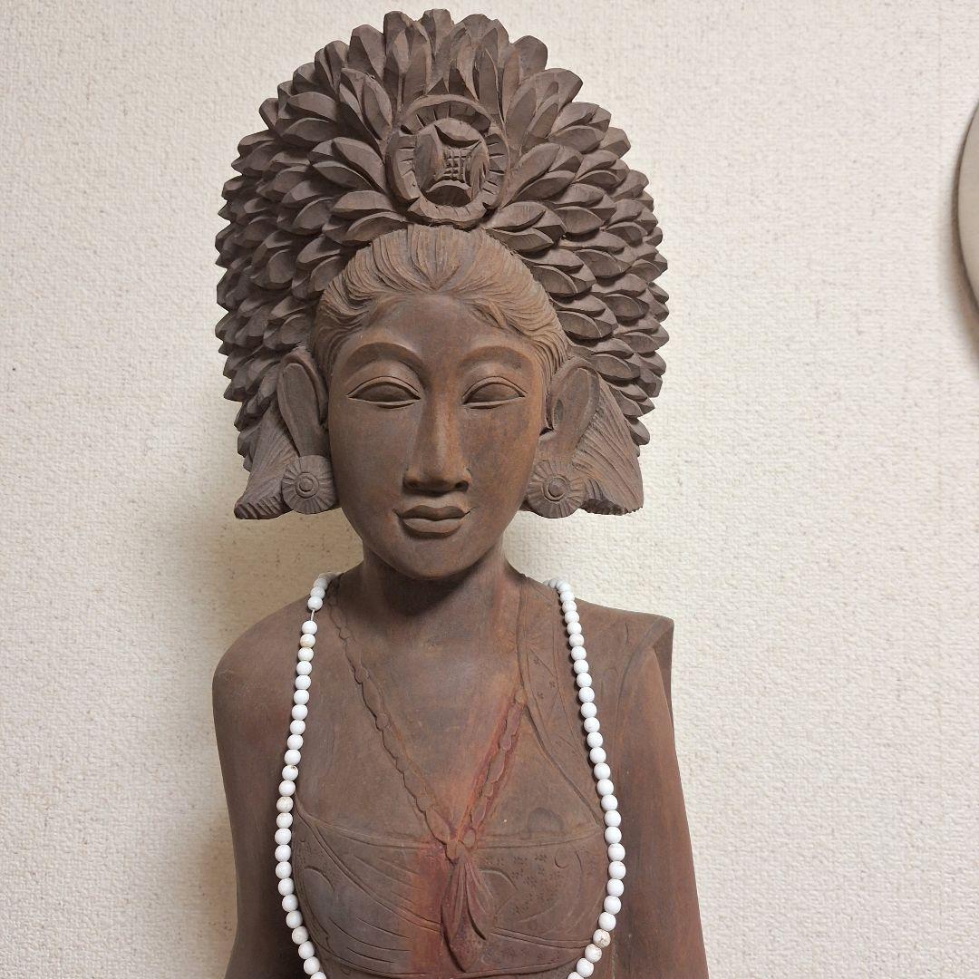 【極大100cm】バリ島 木彫り 女神像 彫刻 一点物 オリエンタル 民族芸術