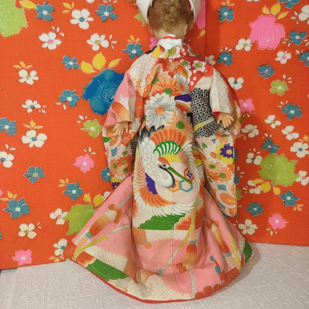 タミーちゃんサイズ　ハンドメイド　花嫁衣装セット　鶴花柄