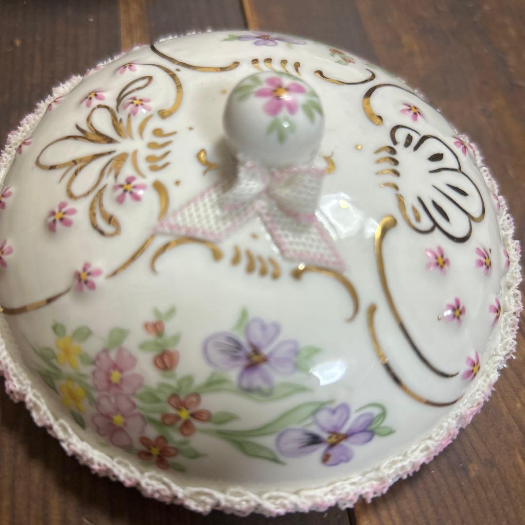 アンティーク　アイリッシュドレスデン　ハンドペイント　蓋付き小物入　アイルランド