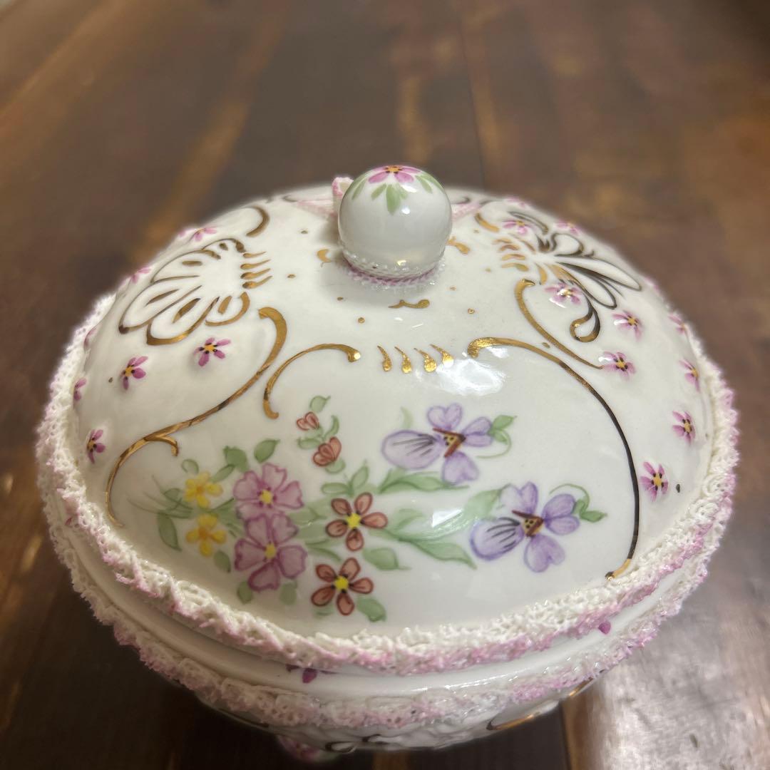 アンティーク　アイリッシュドレスデン　ハンドペイント　蓋付き小物入　アイルランド