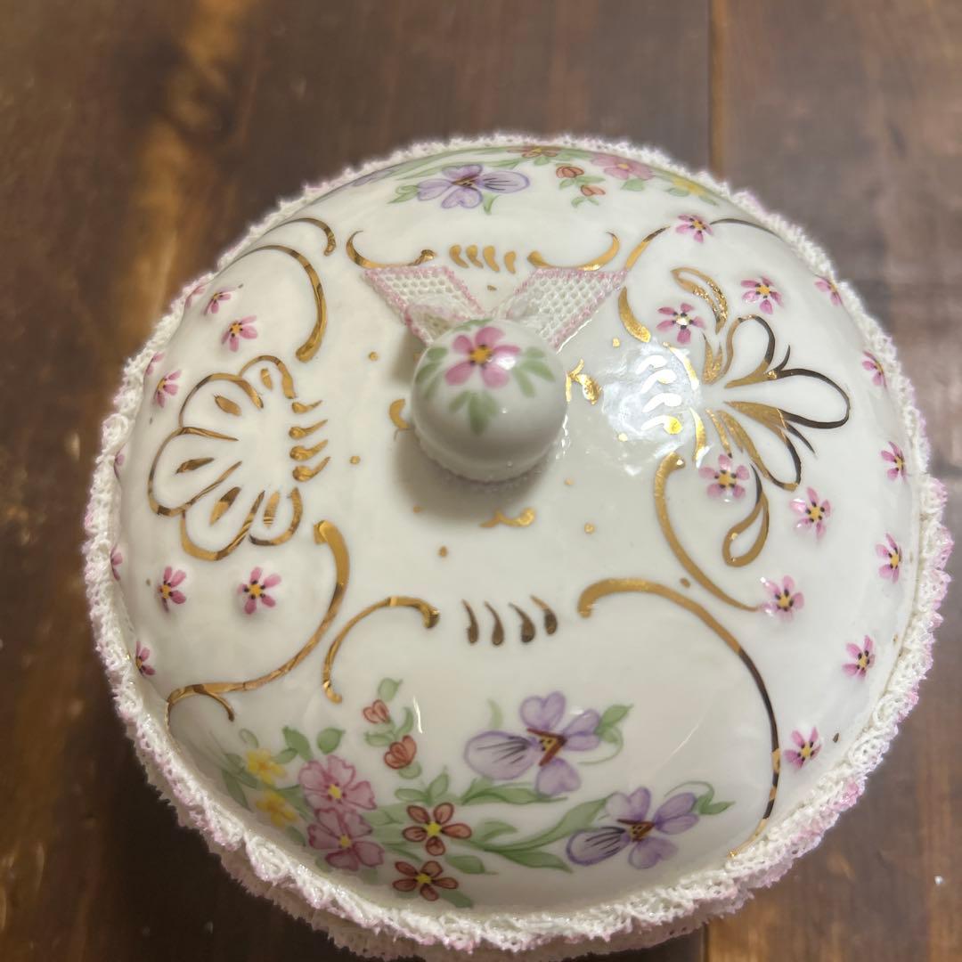 アンティーク　アイリッシュドレスデン　ハンドペイント　蓋付き小物入　アイルランド