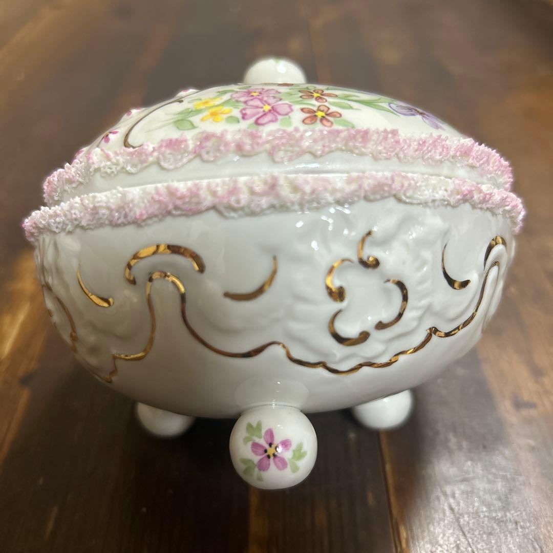 アンティーク　アイリッシュドレスデン　ハンドペイント　蓋付き小物入　アイルランド