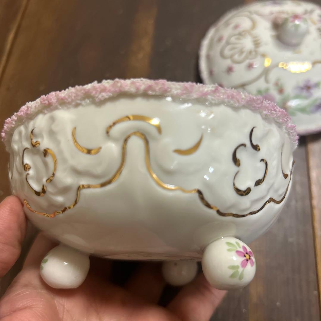 アンティーク　アイリッシュドレスデン　ハンドペイント　蓋付き小物入　アイルランド