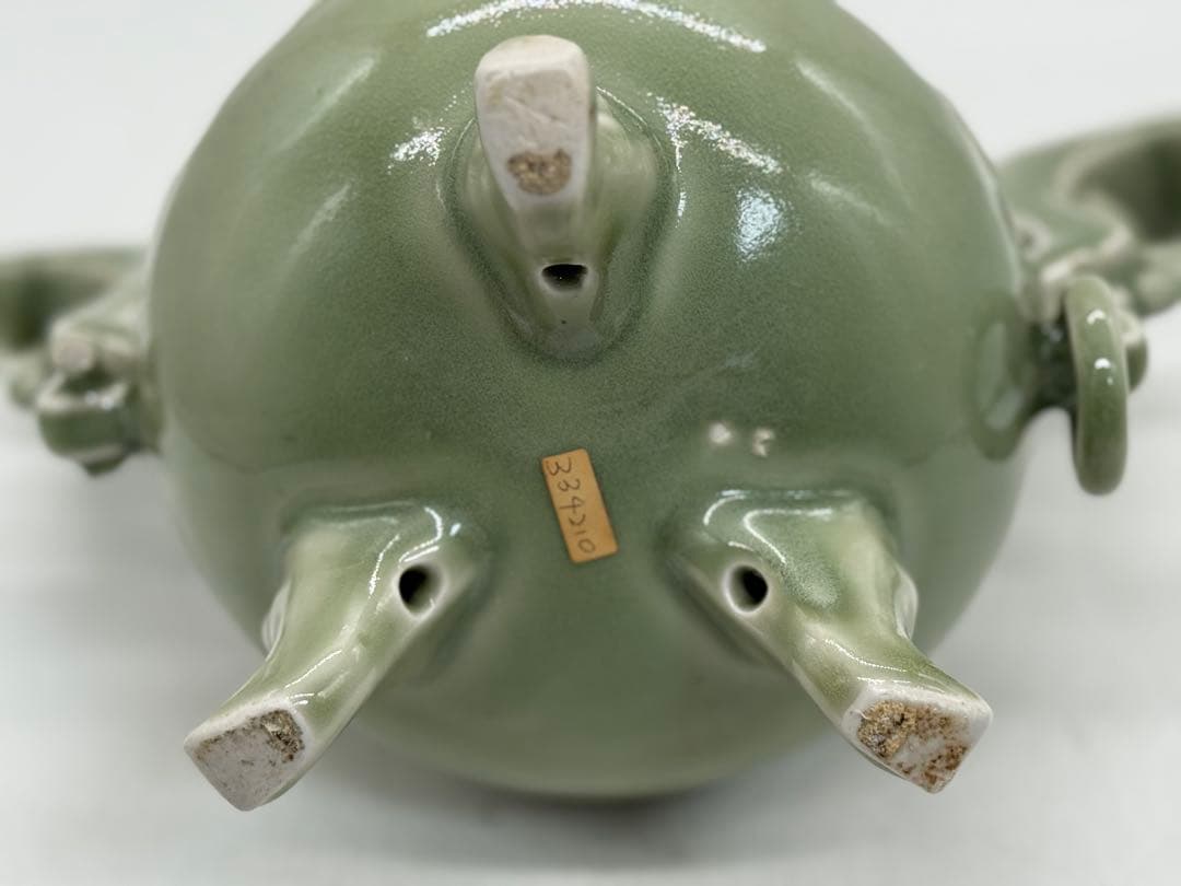 中国　青磁　龍耳香炉　送料込み250729