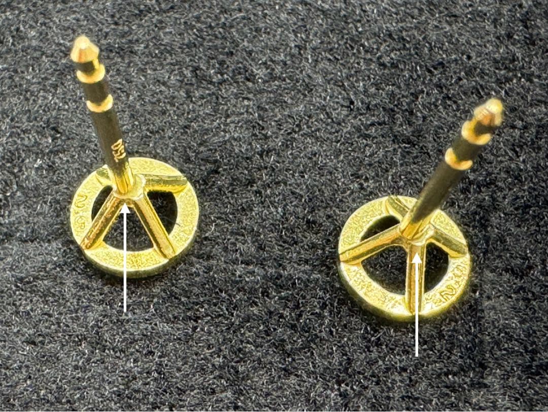 K18YG空枠ポストピアス18金ベゼル留石枠ピアス1ペア覆輪留ダイヤ0.5ct用