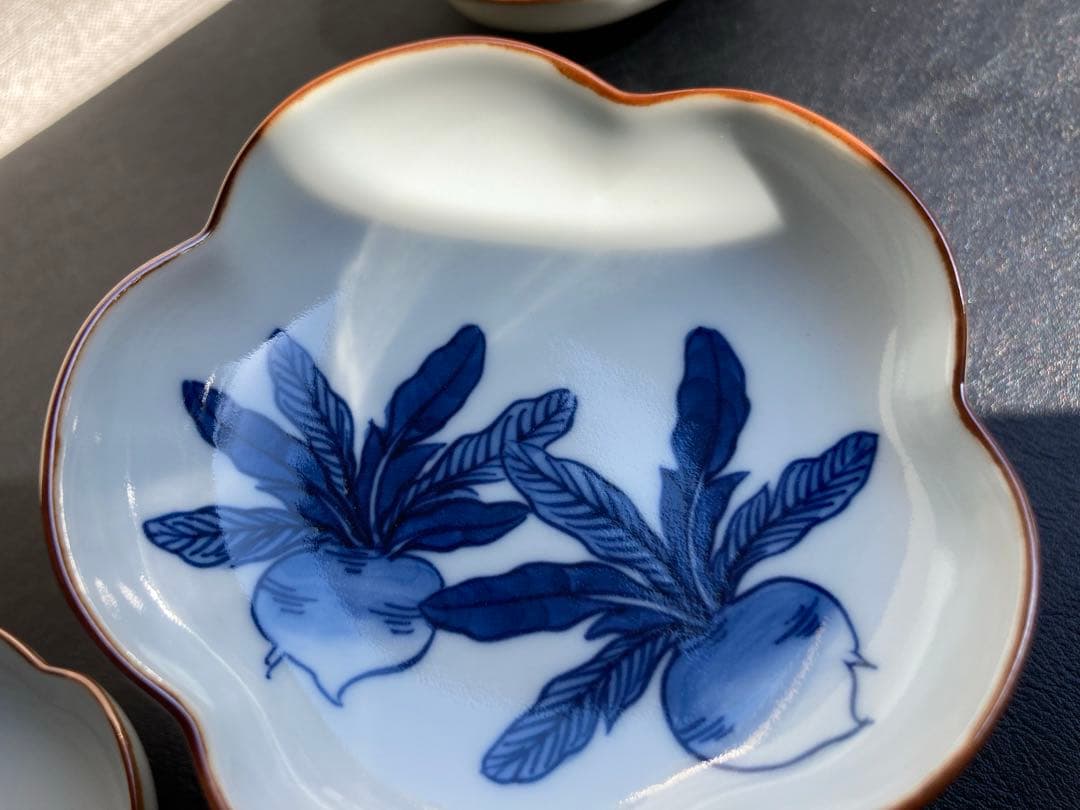 源右衛門　染付蕪絵(花型) 小皿　3枚