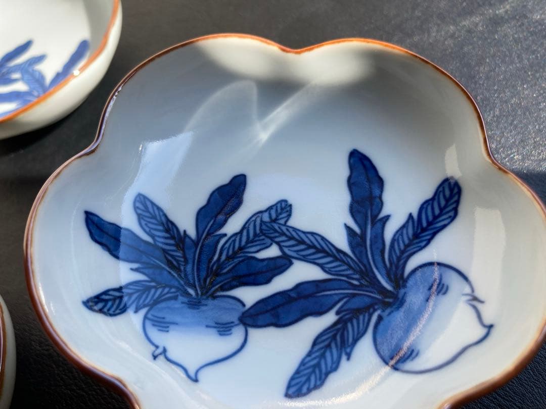 源右衛門　染付蕪絵(花型) 小皿　3枚