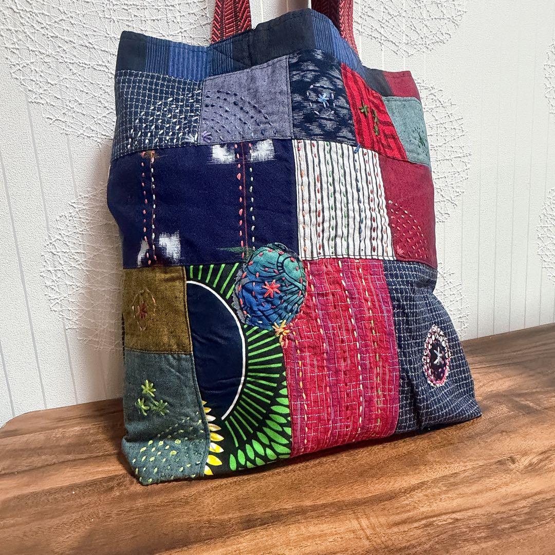 【ハンドメイド】和柄　刺し子とパッチワークのトートバック