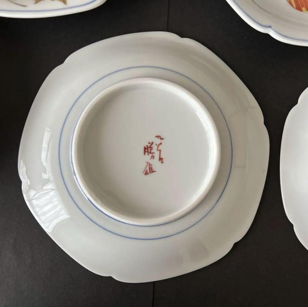 九谷焼　勝雄　絵変わり6角中皿　5枚セット