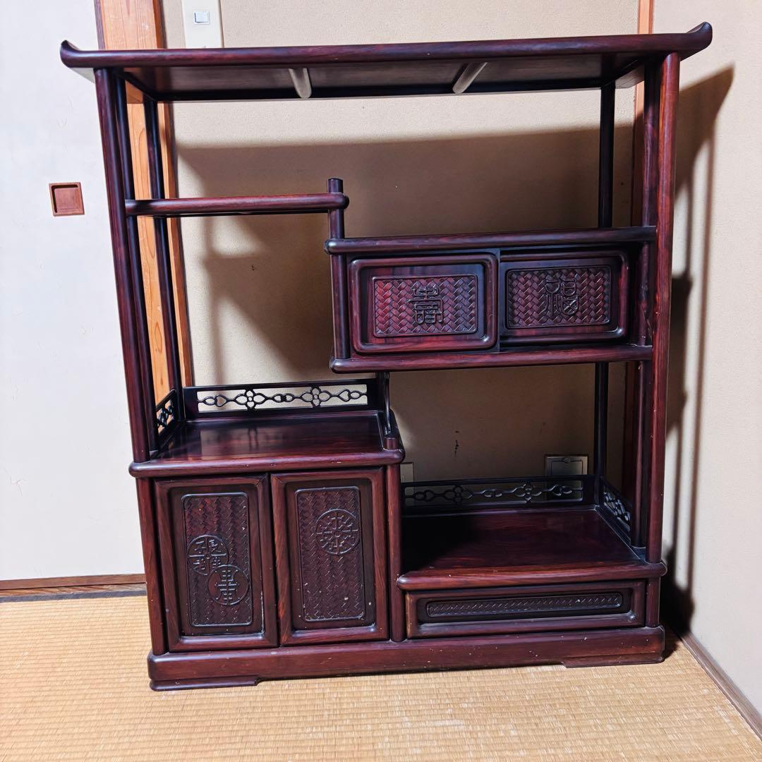 茶棚 違い棚 装飾彫刻飾り アンティーク 飾り棚 茶箪笥 レトロモダン 収納棚