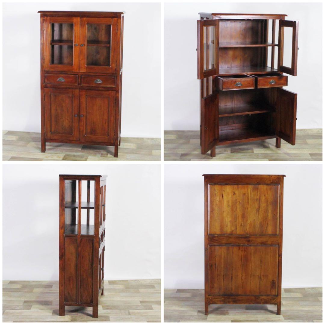 A 新品 キャビネット カントリー リビング収納 食器棚 本棚 アジアン 飾り棚