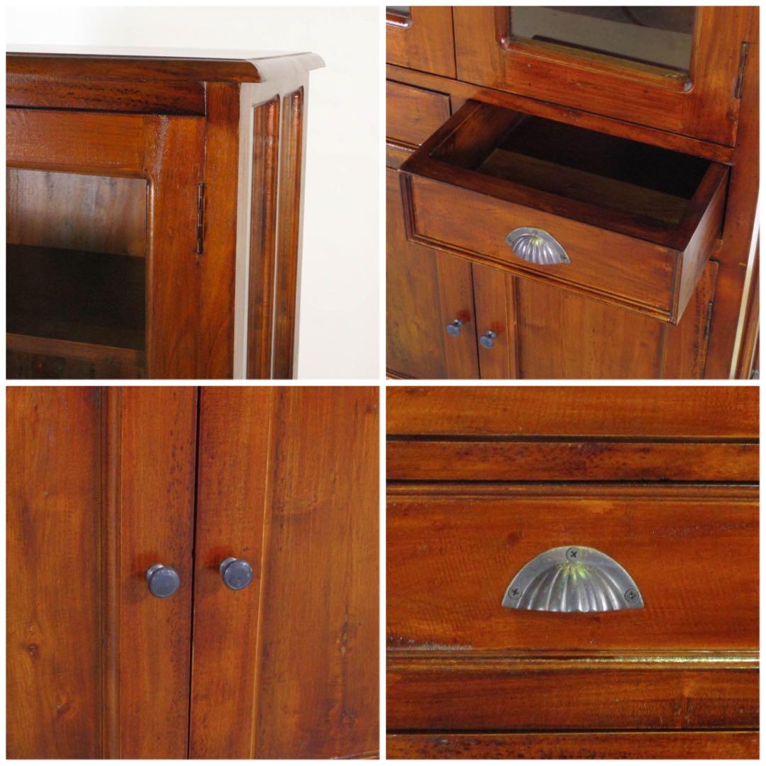 A 新品 キャビネット カントリー リビング収納 食器棚 本棚 アジアン 飾り棚