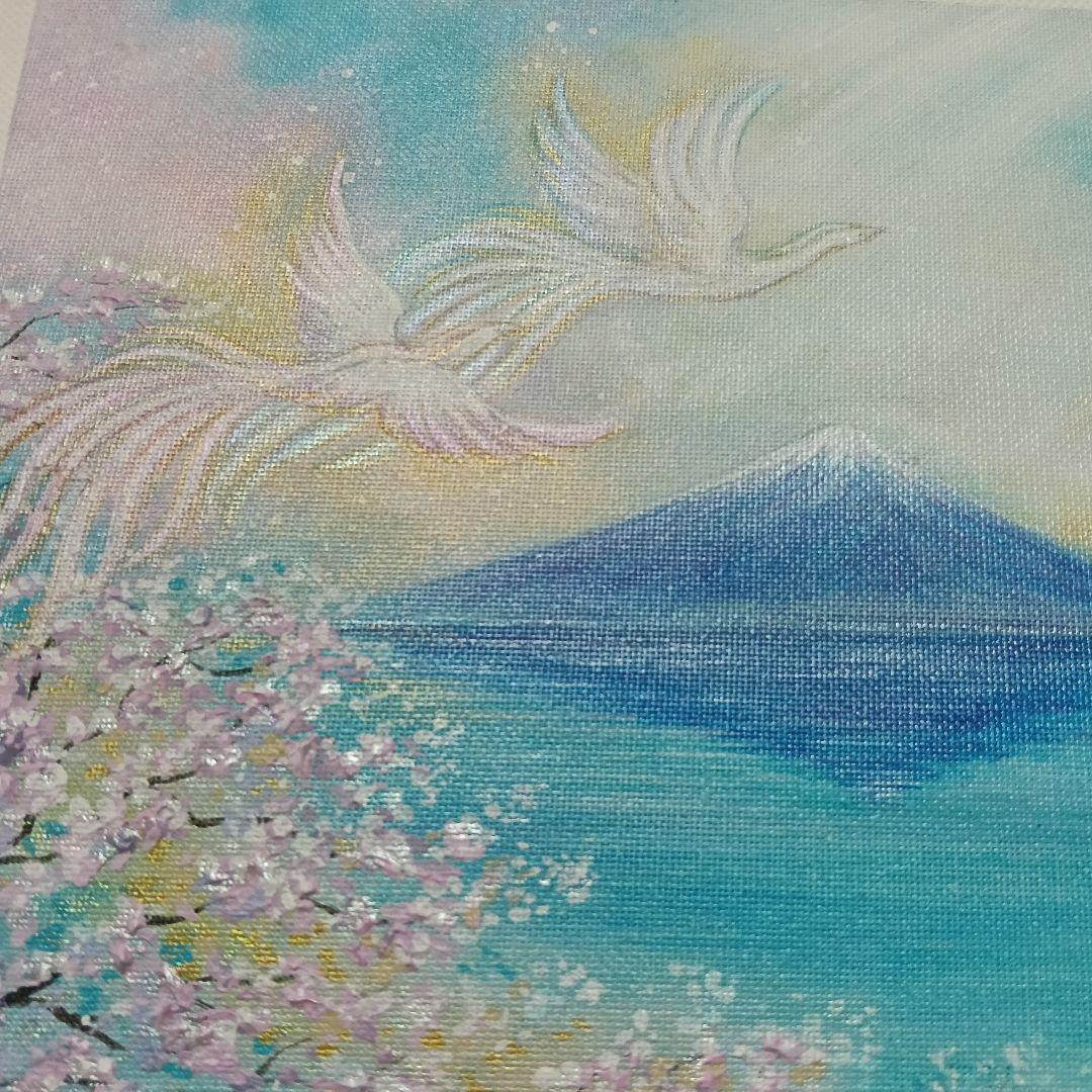 No.482 F4キャンバス　開運絵画　龍と鳳凰　龍神様　桜　富士山　鳳凰