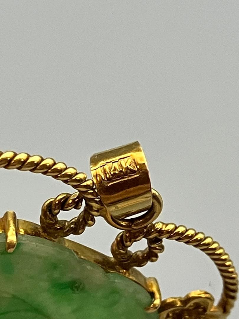 14k 翡翠　ペンダント　ビンテージ　ネックレストップ　レディース