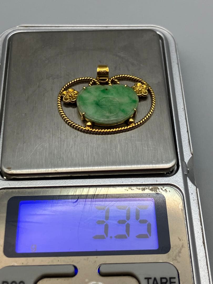 14k 翡翠　ペンダント　ビンテージ　ネックレストップ　レディース