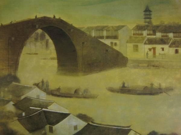 林功、蘇州薄暮、希少画集画、新品額装付、状態良好