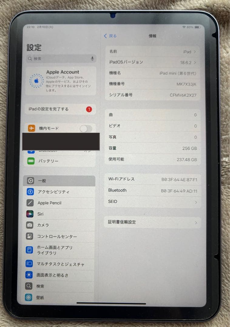 【値下げ不可】iPad mini 第6世代 256GB Wi-Fi Purple