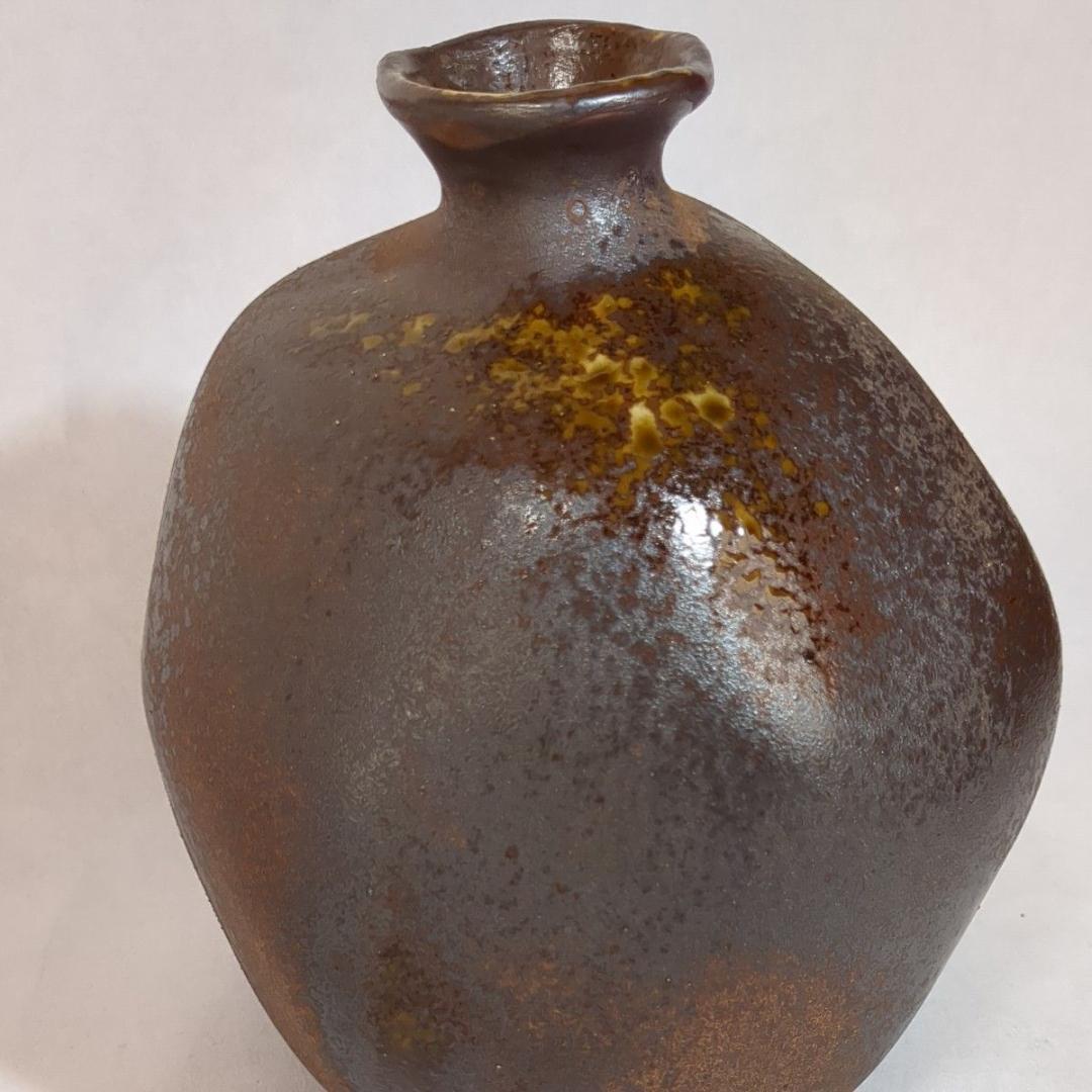 九谷焼 九谷一茂 鉄釉色絵花瓶 加賀伝統工芸 五彩 落款あり ヴィンテージ美品