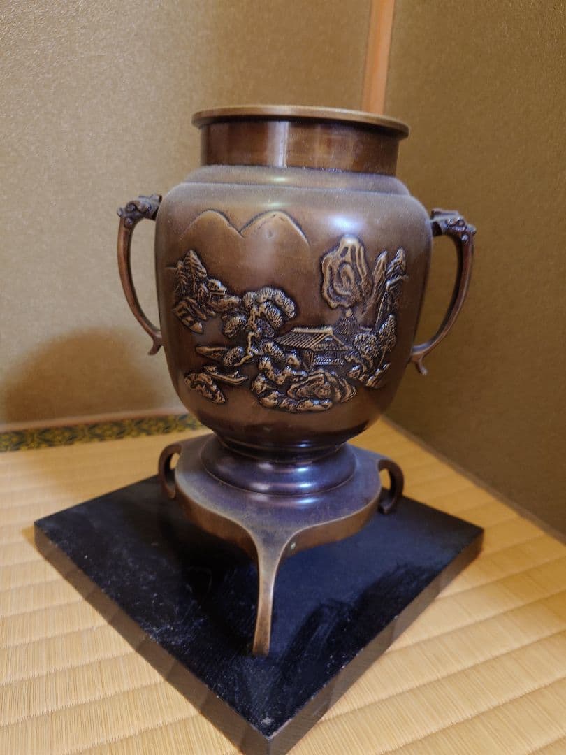 【豪華5点】中光作 金属飾り壺・九谷焼 陶泉 花瓶・七福神 掛け軸 縁起物セット