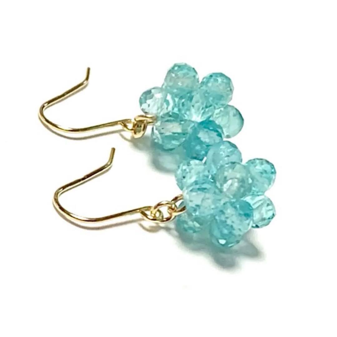 【Rtav】特価 K18 アパタイト フラワーキューブ型 フックピアス